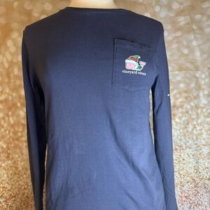 Vineyard Vines Shirt Unisex Kids Large Navy Whale Long Sleeve Christmas Tee